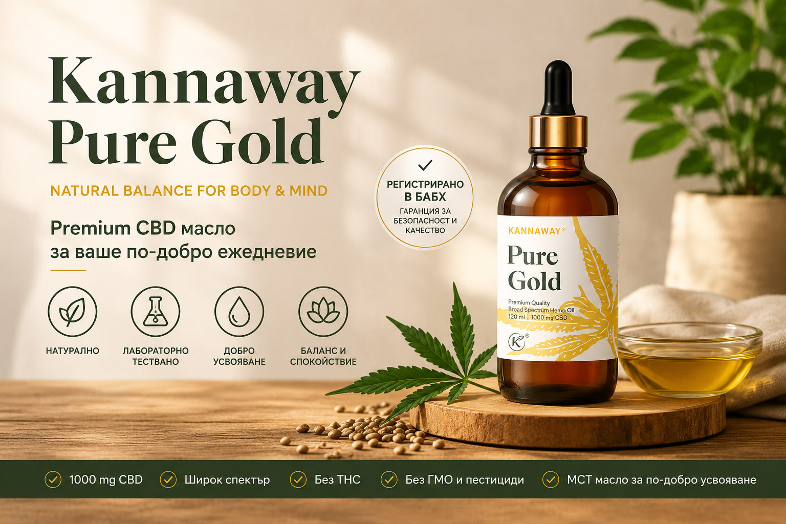 Kannaway Pure Gold CBD масло 120 мл – баланс, сън и енергия | Eteriko
